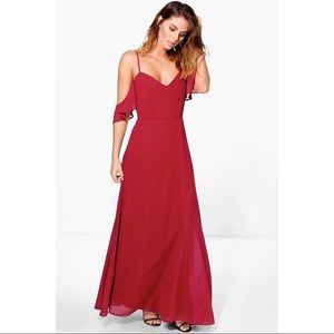 Gi Chiffon Strappy Open Shoulder Maxi Dress